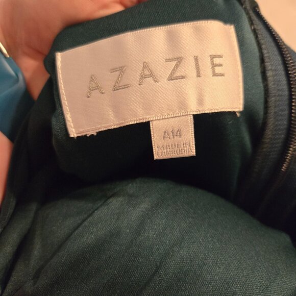 Azazie Brooke Pine A-Line One Shoulder Mesh Dress - Picture 9 of 12